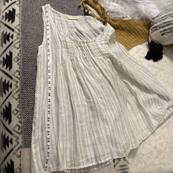 CP Shades Pia Linen Sleeveless Top Pin-tucks White/Gry Sz-M - Picture 9 of 9